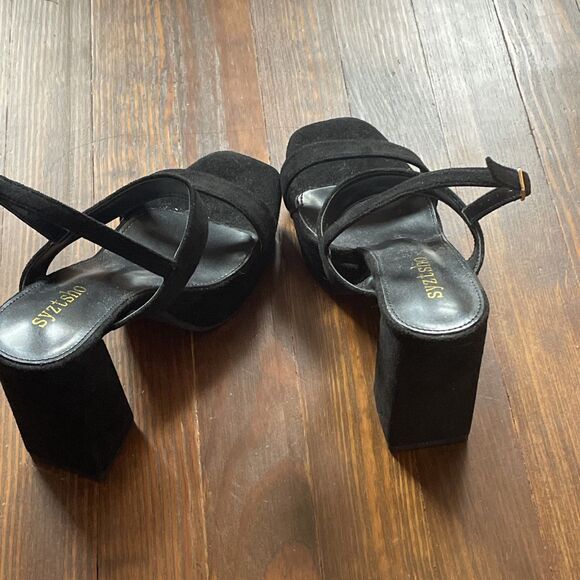 Black 5" High Block Heel 1.5"PLATFORM Open Toe Shoes WOMEN Size 9.5 - Picture 8 of 12